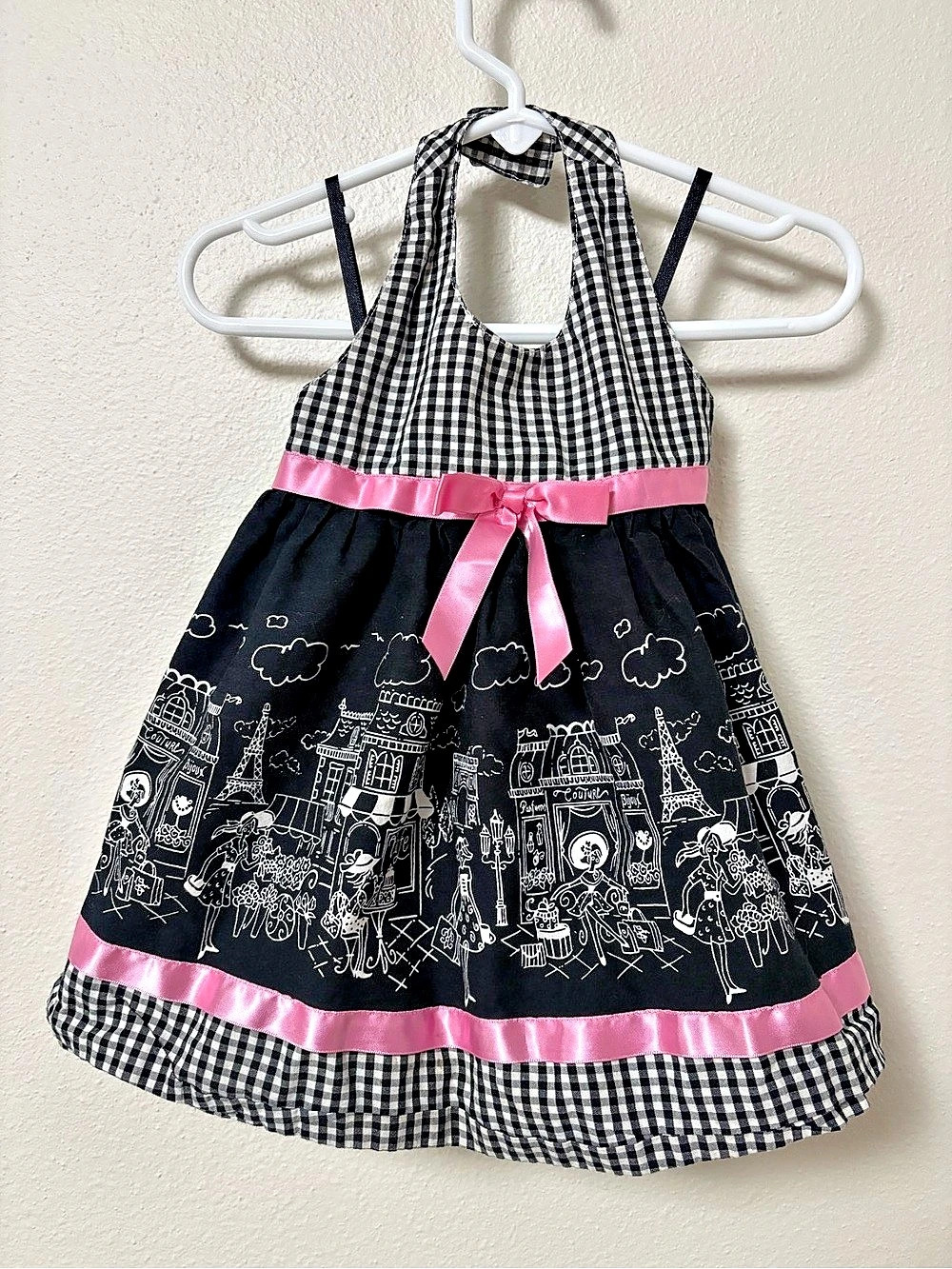 Blueberi Boulevard Girls Black & Pink Checkered Dress Size 12 Months Like New